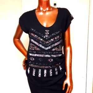 Express Black Sequin Front/Lace Back Blouae